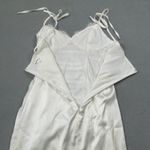 superdown  Revolve White Satin Mini Dress S Lace Trim Tie Strap Ruched Bodycon Photo 4