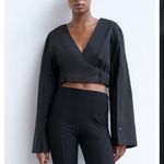 ZARA  Black Long Sleeve Wrap Design Poplin Cropped Wrap Blouse Top size S Photo 1