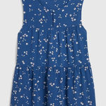 Gap ‎ Blue Tiered Sleeveless Top, Size XS, beautiful white peach flowers Photo 0