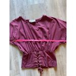 Skonhet Women Shirt Tie front corset crop Sz M burgundy Short Sleeve Top casual. Red Size M Photo 4