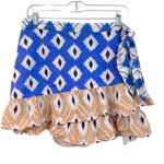 ZARA  Blue Tan Print Ruffled Mini Wrap Pareo Skirt Coverup Size Large Photo 5