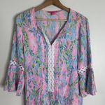 Lilly Pulitzer Hollie tunic Dress Womens XS Pink floral print Bell Sleeve Boho Photo 2