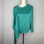 Sally LaPointe Crinkle Satin Scarf Neck Top | SIZE 2 Green Photo 1