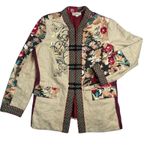 Norm Thompson Women's Vintage Long Sleeve Cream Mandarin Collar Tang Suit Medium Tan Photo 0