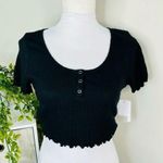 BP  Nordstrom Black Short Sleeve Henley Ribbed Crop Top NEW Size M Photo 1