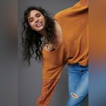 Anthropologie  'Anette' Orange Floral Waffle Knit Long Sleeve Shirt Medium Photo 2