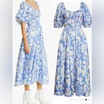 NWT LA LIGNE Lola Floral Silk Midi Dress In French Blue/ Ivory White Size M Photo 2