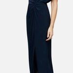 Alex Evenings  Embellished Ladder Sleeve Draped Knot Front Gown Navy Blue Size 6P Photo 0
