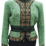 Cache Green Plaid Elaborate Embellished Top Jacket Lined Velvet Trim NWT $238 Photo 1