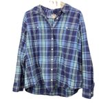 LL Bean Womens Blue Plaid Madras Cotton Button Up Shirt Size LARGE Photo 1