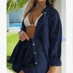 2 piece oversized shorts and shirt size medium in navy super comfortable new wit Blue Photo 3