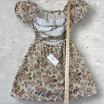 Sofie The Label Elyse Mini Dress‎ Floral Puff Sleeve Open Back Coquette Sz M Tan Size M Photo 7