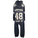 One Piece  College 48 Black Hooded Long Sleeve Overall Bodysuit Romper Jumpsuit M Photo 1