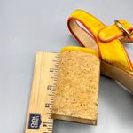 Anthropologie Anthropolgie 37 6.5 Sandals Yellow Suede Cork Platform Block Heel Buckle Retro Photo 6