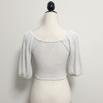 Urban Outfitters Pale Gray Cropped Half Puff Sleeve Ribbed Knit Twist Lena Top Photo 4