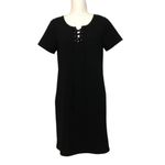Everly Black Lace Front Short Sleeve Shift Dress Photo 1