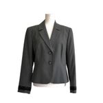 Tahari ASL Blazer Jacket Petite Charcoal Gray Black Lace Trim Career Size 12P Photo 11