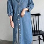 Denim Midi Button Dress Blue Photo 0