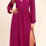 Lulus Wonderous Water Lilies Magenta Pink Long Sleeve Maxi Dress XS Photo 0