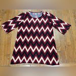 Tacera  Burgundy and Cream Zigzag Top Photo 6