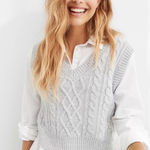 Aerie  Cable Knit V Neck Sweater Vest Cream oversized Size L Photo 0