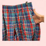 Vintage 80’s elastic waist seersucker plaid red blue mom shorts pockets bermuda Size XL Photo 2