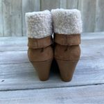 Nautica Women's Camel Suede Ankle Boots Sherpa Cuff Wedge Heel Size 10 Photo 2