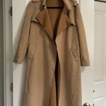 Women’s Suede Tan Trench Coat Jacket Size Small Photo 0