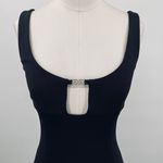 Vintage 90s Slinky Gown Black Embellished Cut out Neckline Fitted Bodycon Black Size XS Photo 2