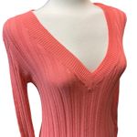 Old Navy Y2k Shirt Sz L Pink Coral Ribbed V Neck Fitted Long Sleeve 00s Photo 6