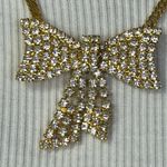 Vintage 80’s gold tone herringbone rhinestone bow necklace 17” Photo 1