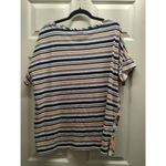 Chico's Size XL (3) Peach Blue Floral Striped Bateau Boat Neck Slub Cotton Tee Photo 1
