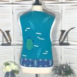 Vintage 90s Hand Knitted Cotton Vest Teal Blue XL Photo 1