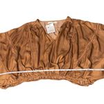 Copper Blue Caramel Satin Balloon Sleeve Boho Lace Inset Draped Blouse Small Brown Photo 0