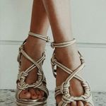 Gianni Bini Dannijo Luchi x Silver Metallic Braided Platform Sandals Heels Photo 1