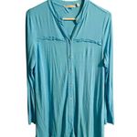 Soft Surroundings Women’s  Blue Long Sleeve Button Down Shirt With Ruffles On Hem Photo 0