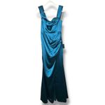 Lulus  NWT Stunning Arrival Dark Teal Satin Off-the-Shoulder Maxi Dress Medium Photo 2