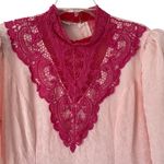 Vintage In The Mood Pink Peplum Dress Hot Pink Lace Detail size 14 Photo 1