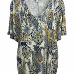 Maurices 24/7 Cream Navy Paisley Print Dolman Short Sleeve V Photo 0