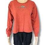 Harley Davidson Womens T Shirt Top Long Sleeve Pullover Crew Neck Orange Medium Photo 0
