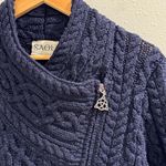 SAOL Ireland NWOT Small Navy Wool Cable Knit Fisherman Asymmetrical Zip Sweater Blue Photo 5