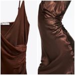 ZARA  brown satin effect dress with size ruching Photo 3