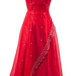 Vintage 90s Y2k Beaded Halter Gown Y Neck Lace up Open Back Organza Hot Pink XS Photo 0