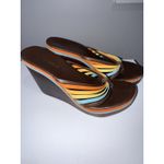 BCBGirls  Wedge Flip Flop Sandals Sz 8 Brown Rainbow Platform Heel Leather Y2K Photo 1