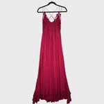 Free People Womens Slip Dress Red Adella Maxi Crochet Lace V Neck Flowy Small Photo 2