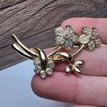 Rhinestone Flower Gold Tone Lot Of 2 Flowers Photo 3
