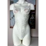 White Ivory Floral Lace Sheer Teddy Bodysuit Open Back L Size L Photo 1