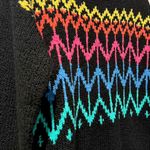 Rare DEB Vintage 90s Retro Neon Fair Isle Sweater Black Acrylic‎ Knit Size M Photo 2