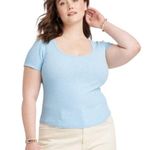 Universal Threads Universal Thread Blue Ribbed Scoop Short Sleeve Tee Photo 0