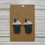 Handmade  Starbucks Frappe Pixel Perler Bead Earrings, Novelty Earrings Photo 0